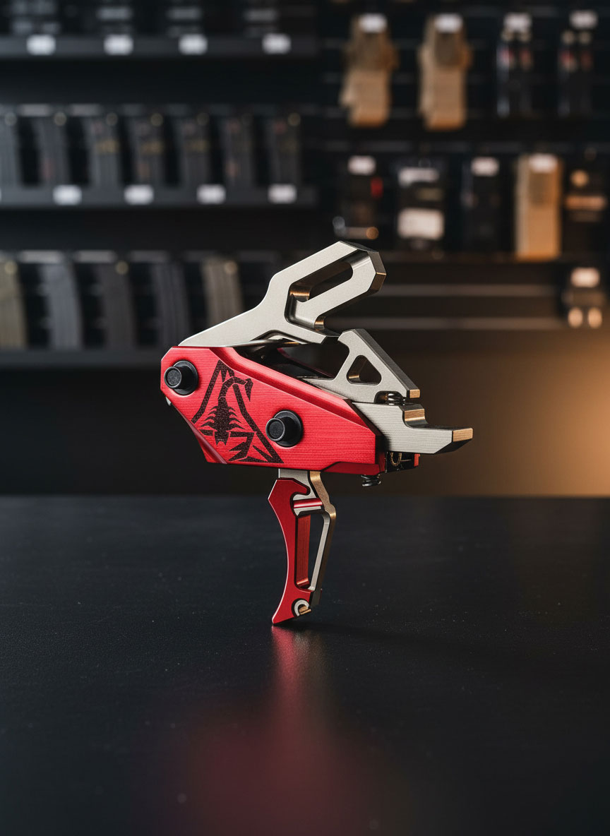 RISE Rev 535 Slide-and-Snap AR Trigger - Curved Silver/Red
